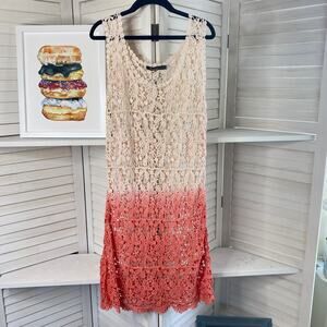 Solitaire coral and cream crocheted cover up dress size small